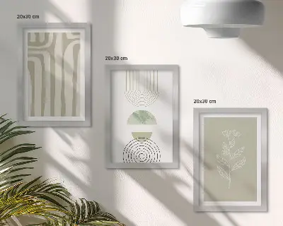 Posterpaket geometriska mönster med växtaccenter i gröna nyanser