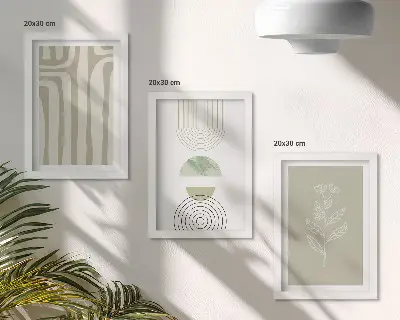Posterpaket geometriska mönster med växtaccenter i gröna nyanser