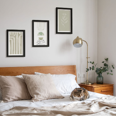 Posterpaket Geometriska mönster med växtaccenter i nyanser av grönt