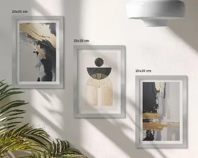 Geometrisk abstrakt triptyk med ram elegant komposition i tre delar