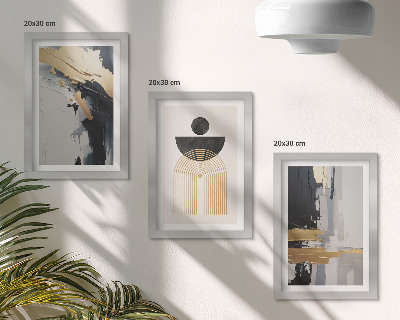 Triptyk tavla med ram Geometri abstrakt elegant komposition