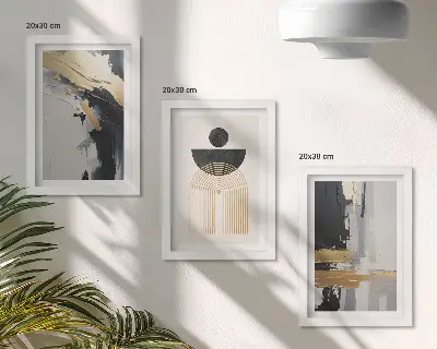 Geometrisk abstrakt triptyk med ram elegant komposition i tre delar