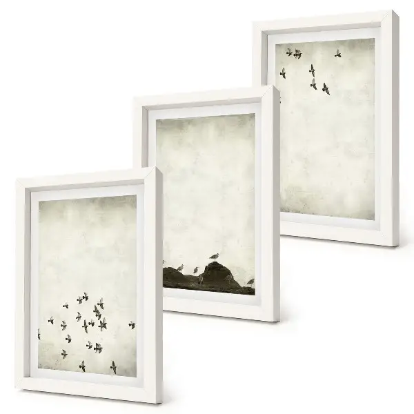 Triptyk med fåglar i minimalistisk stil tavla med ram