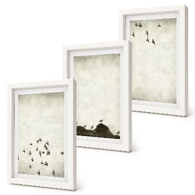 Triptyk tavla med ram Fåglar i flykt målade minimalistisk stil