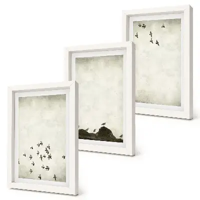 Triptyk med fåglar i minimalistisk stil tavla med ram