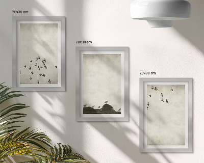 Triptyk tavla med ram Fåglar i flykt målade minimalistisk stil