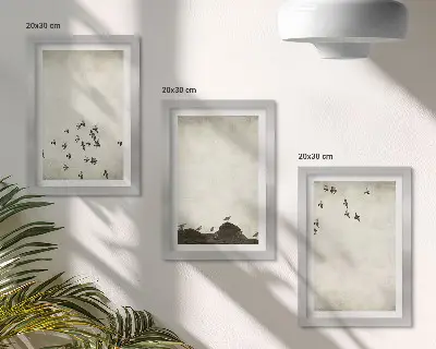 Triptyk med fåglar i minimalistisk stil tavla med ram