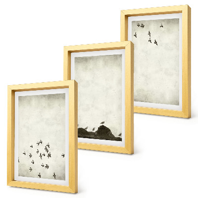 Triptyk tavla med ram Fåglar i flykt målade minimalistisk stil
