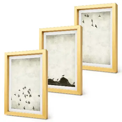 Triptyk med fåglar i minimalistisk stil tavla med ram