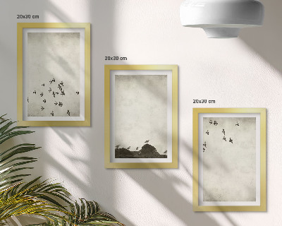 Triptyk tavla med ram Fåglar i flykt målade minimalistisk stil