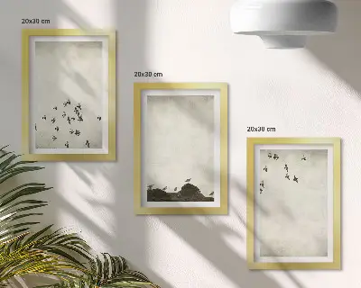 Triptyk med fåglar i minimalistisk stil tavla med ram