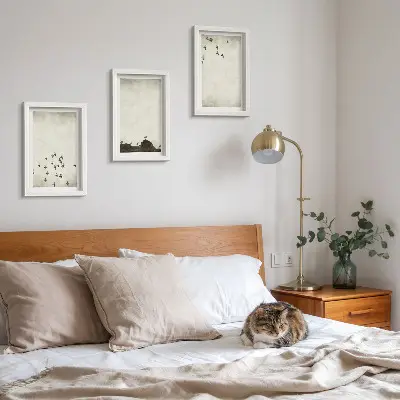Triptyk med fåglar i minimalistisk stil tavla med ram