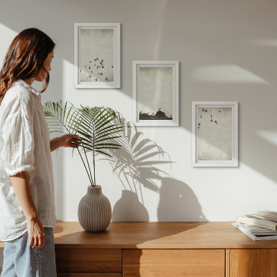 Triptyk tavla med ram Fåglar i flykt målade minimalistisk stil