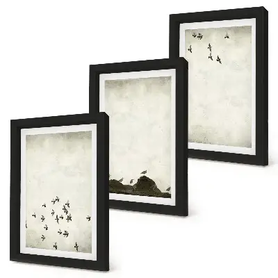 Triptyk med fåglar i minimalistisk stil tavla med ram