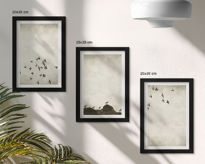 Triptyk tavla med ram Fåglar i flykt målade minimalistisk stil