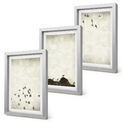 Triptyk tavla med ram Fåglar i flykt målade minimalistisk stil