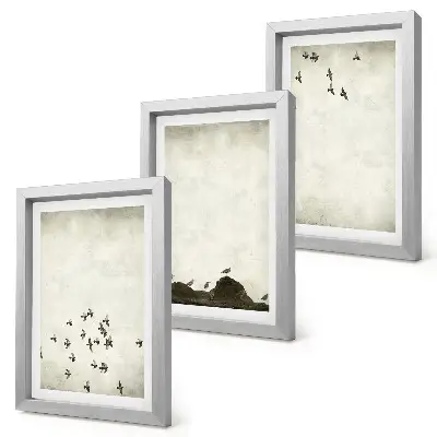 Triptyk med fåglar i minimalistisk stil tavla med ram