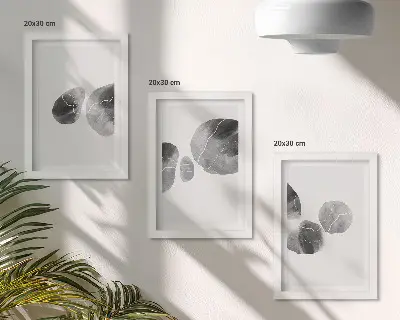 Tavelvägg med tre motiv abstrakt minimalistisk målning med färgfläckar