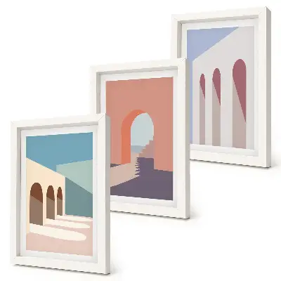 Posterpaket minimalistisk urban arkitektur i pastellfärger