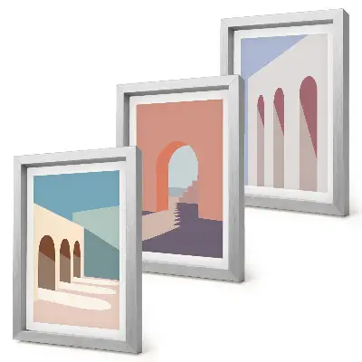 Posterpaket minimalistisk urban arkitektur i pastellfärger