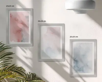 Triptyk med ram pastellfärger i akvarellstil på duk med färgglada texturer