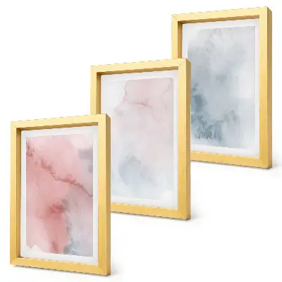 Triptyk med ram pastellfärger i akvarellstil på duk med färgglada texturer