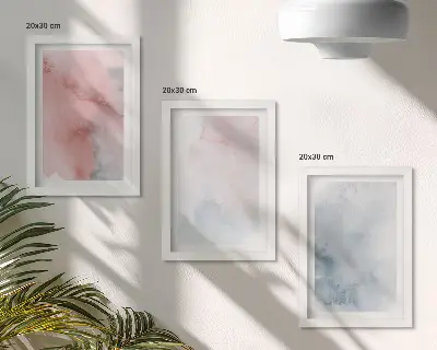 Triptyk med ram pastellfärger i akvarellstil på duk med färgglada texturer