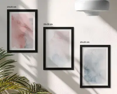 Triptyk med ram pastellfärger i akvarellstil på duk med färgglada texturer