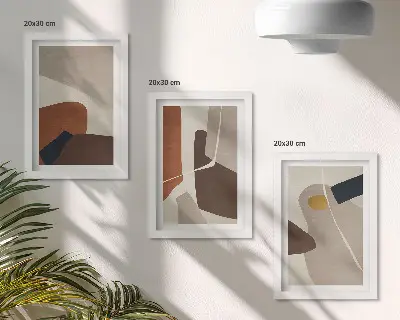 Triptyk med ram abstrakta boho-målningar i modern stil