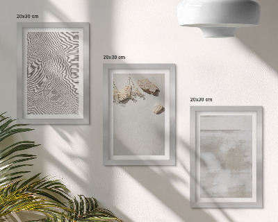 Triptyk tavla med ram Sand, stenar och sliten textur i boho-stil