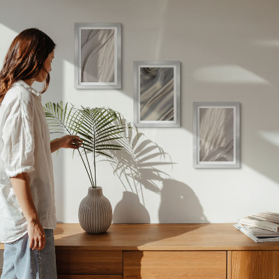 Tavelvägg med 3 tavlor Närbild av naturliga tygstrukturer i boho-stil