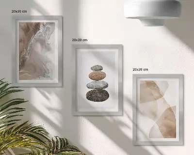 Triptyk med abstrakta former i pastellfärger tavla med ram och målad struktur