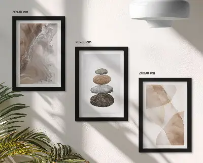 Triptyk med abstrakta former i pastellfärger tavla med ram och målad struktur