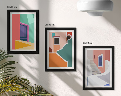 Tavelvägg med 3 tavlor Färgglada illustrationer av byggnader i modern stil