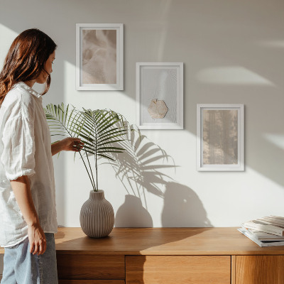 Triptyk tavla med ram Subtila texturer i en naturlig boho-stil