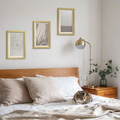 Tavelvägg med 3 tavlor med delikata naturliga texturer i boho-stil