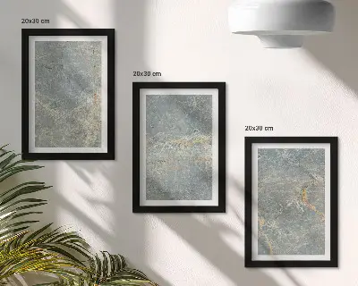 Triptyk tavla med ram med motiv av grön ådrad marmor och stenstruktur