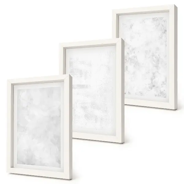 Tavelvägg med 3 tavlor vita fläckar på minimalistisk canvas