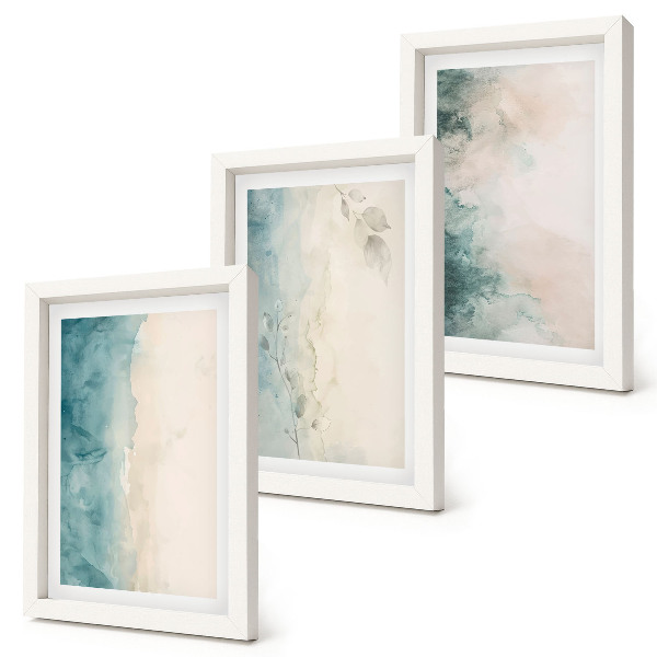 Tavelvägg med 3 tavlor Akvarellmålningar på duk, minimalistisk stil