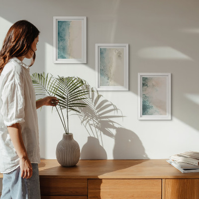 Tavelvägg med 3 tavlor Akvarellmålningar på duk, minimalistisk stil