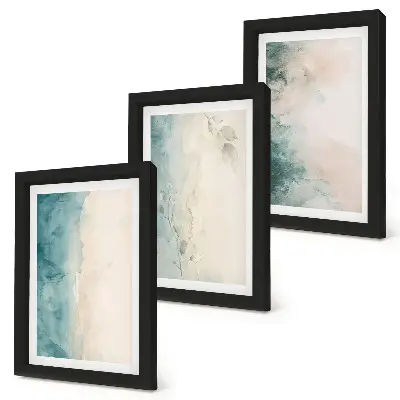Tavelvägg med 3 tavlor akvarellmålningar på duk i minimalistisk stil