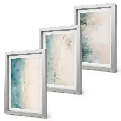 Tavelvägg med 3 tavlor akvarellmålningar på duk i minimalistisk stil