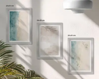 Triptyk tavla med ram med subtil akvarell och målerisk textur