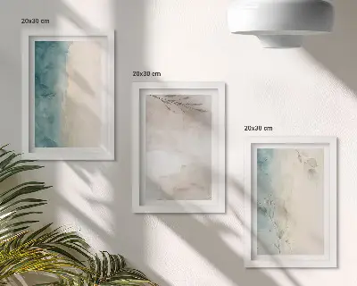 Triptyk tavla med ram med subtil akvarell och målerisk textur