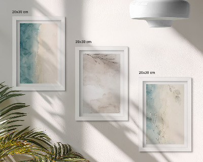 Triptyk tavla med ram Subtil akvarell målerisk textur