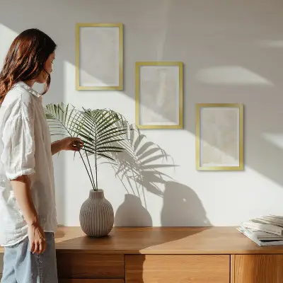 Triptyk med ram ljusa texturerade penseldrag