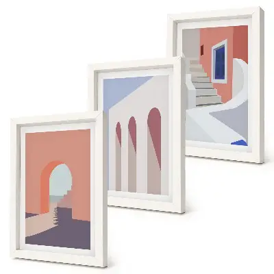 Posterpaket med illustrationer av urban arkitektur i minimalistisk stil