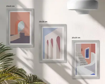 Posterpaket med illustrationer av urban arkitektur i minimalistisk stil