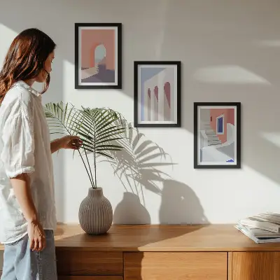Posterpaket med illustrationer av urban arkitektur i minimalistisk stil