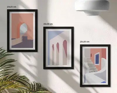 Posterpaket med illustrationer av urban arkitektur i minimalistisk stil